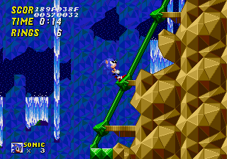 Sonic running up the slope.