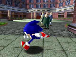 Sonic running by the street.