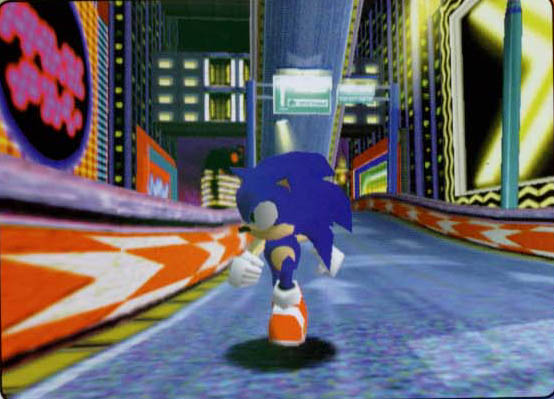 Sonic in Speed Highway running on the road.