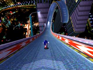 Sonic running around the road of Speed Highway.