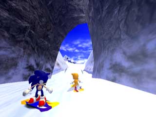 Sonic and Tails snowboarding in IceCap.