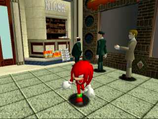 Knuckles in front of newspaper stall.